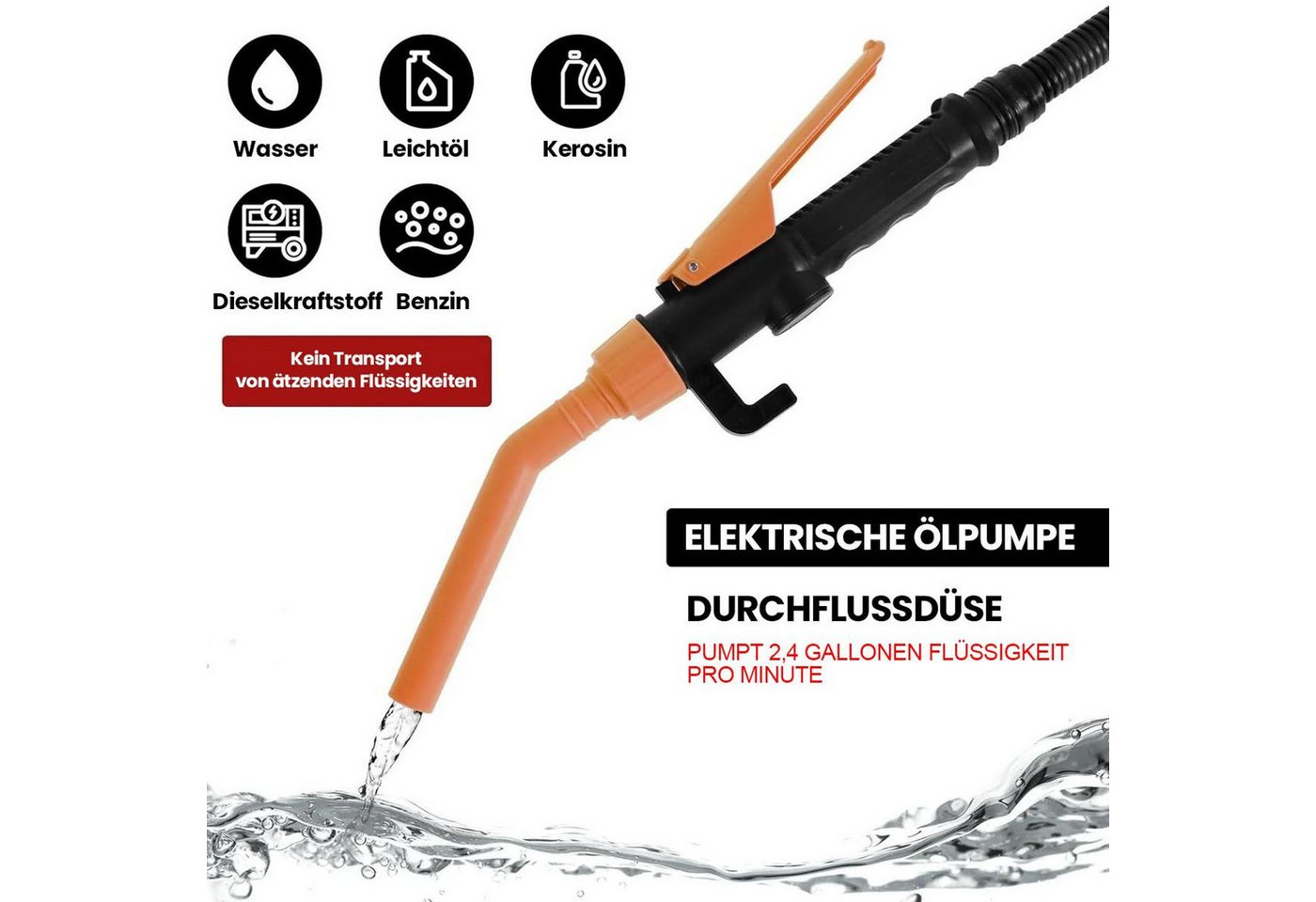 FELIXLEO Elektropumpe Elektrische Kraftstoffpumpe 24 GPM Benzin Umfüllpumpe mit Schlauch Bild 2