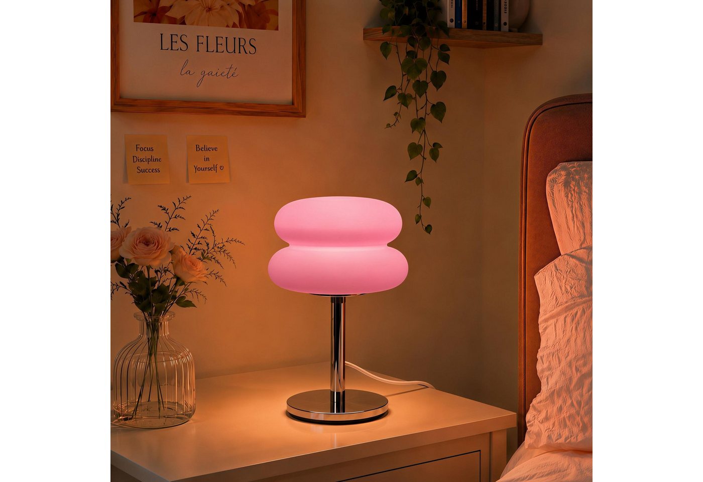 FELIXLEO Außen-Tischleuchte Nachttischlampen LED Tischlampe Dimmbar 3 Lichtfarben Rosa Bild 4