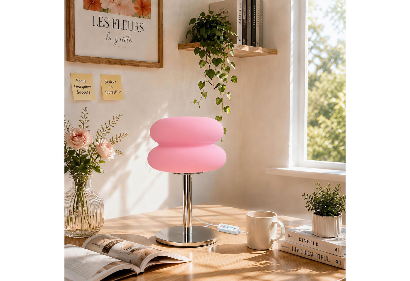 FELIXLEO Außen-Tischleuchte Nachttischlampen LED Tischlampe Dimmbar 3 Lichtfarben Rosa Bild 5