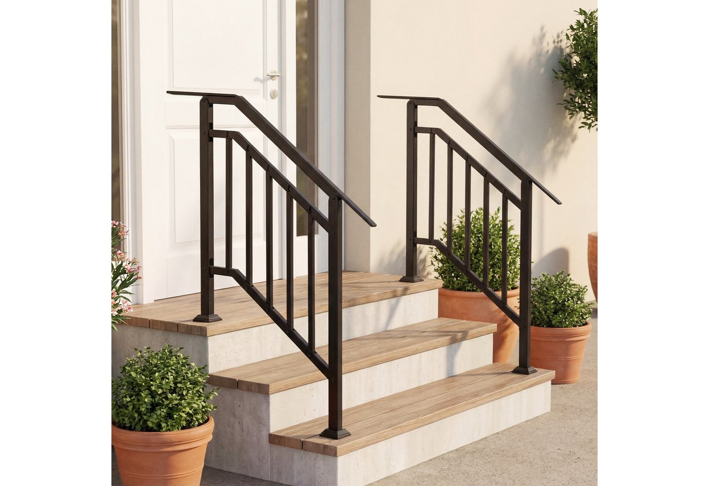 COSTWAY Treppengeländer, 96 cm Länge, 133 cm Höhe, 2-tlg., Handlauf winkelverstellbar mit horizontaler Stange