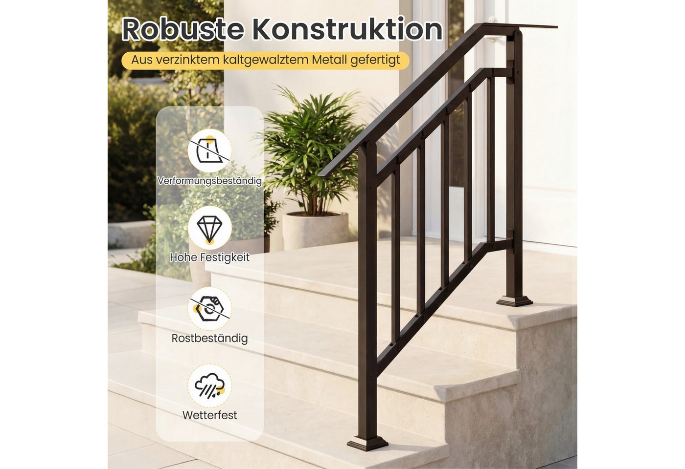 COSTWAY Treppengeländer, 96 cm Länge, 133 cm Höhe, 2-tlg., Handlauf winkelverstellbar mit horizontaler Stange Bild 2