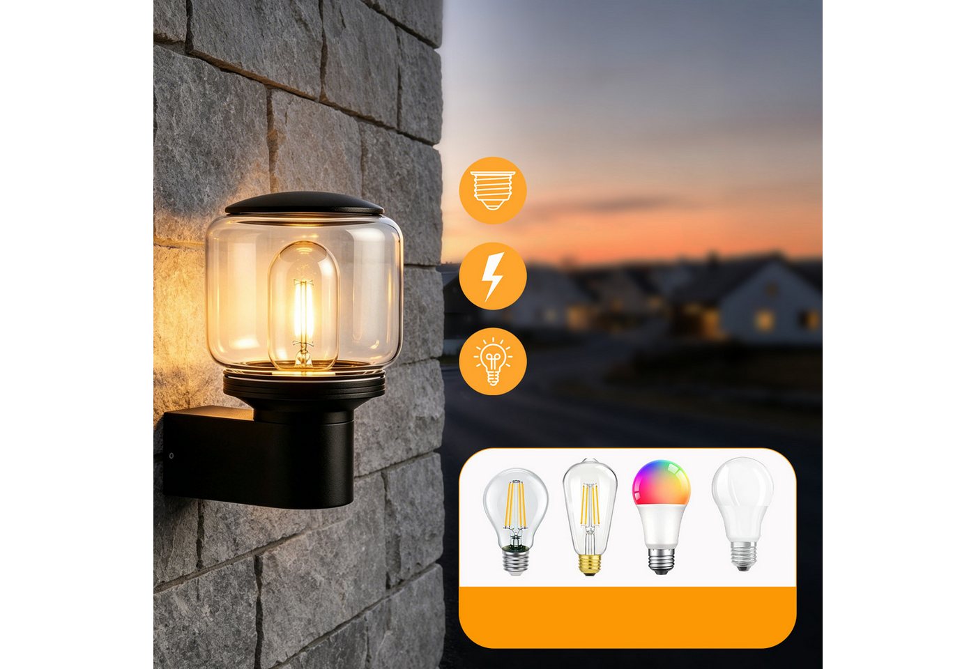 Nettlife Außen-Wandleuchte LED/E27 schwarz balkon landhaus Außen Wandlampe, ohne Leuchtmittel, für Hauswand Terrasse Balkon Eingangsbereich energiesparend langlebig