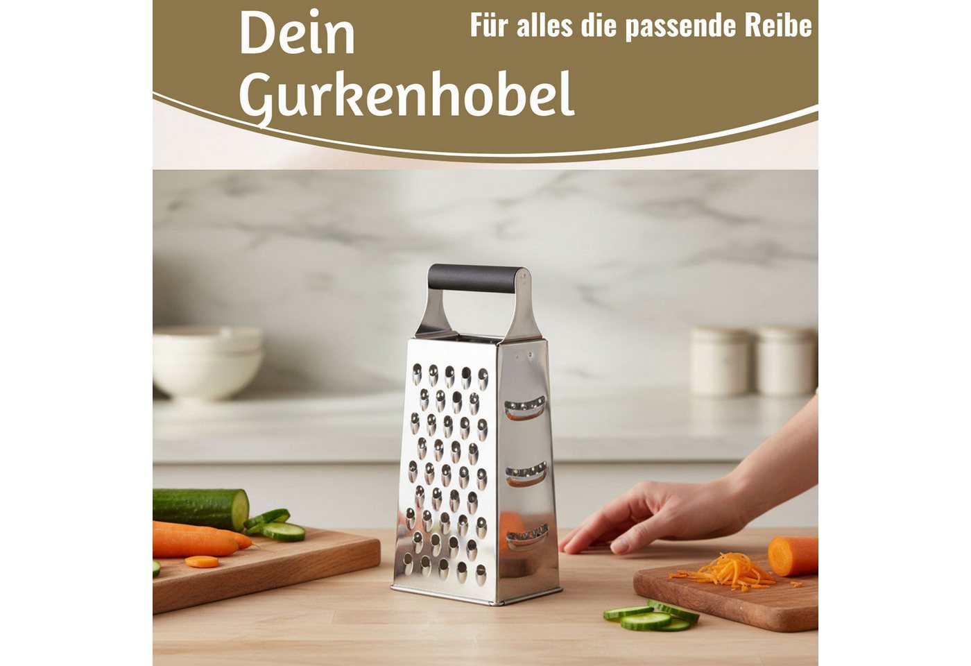 LS-LebenStil Vierkantreibe Edelstahl Gemüsereibe 24cm 4-fach Käsereibe Küchenreibe Gurkenhobel, Edelstahl, (Parmesanreibe Kartoffelreibe Käsereibe Käsehobel, 1-St., Obst Gemüse Kartoffeln Käse Hobel Raspel), zum Reiben, Schneiden, Raspeln und feinen Zerkleinern Bild 5
