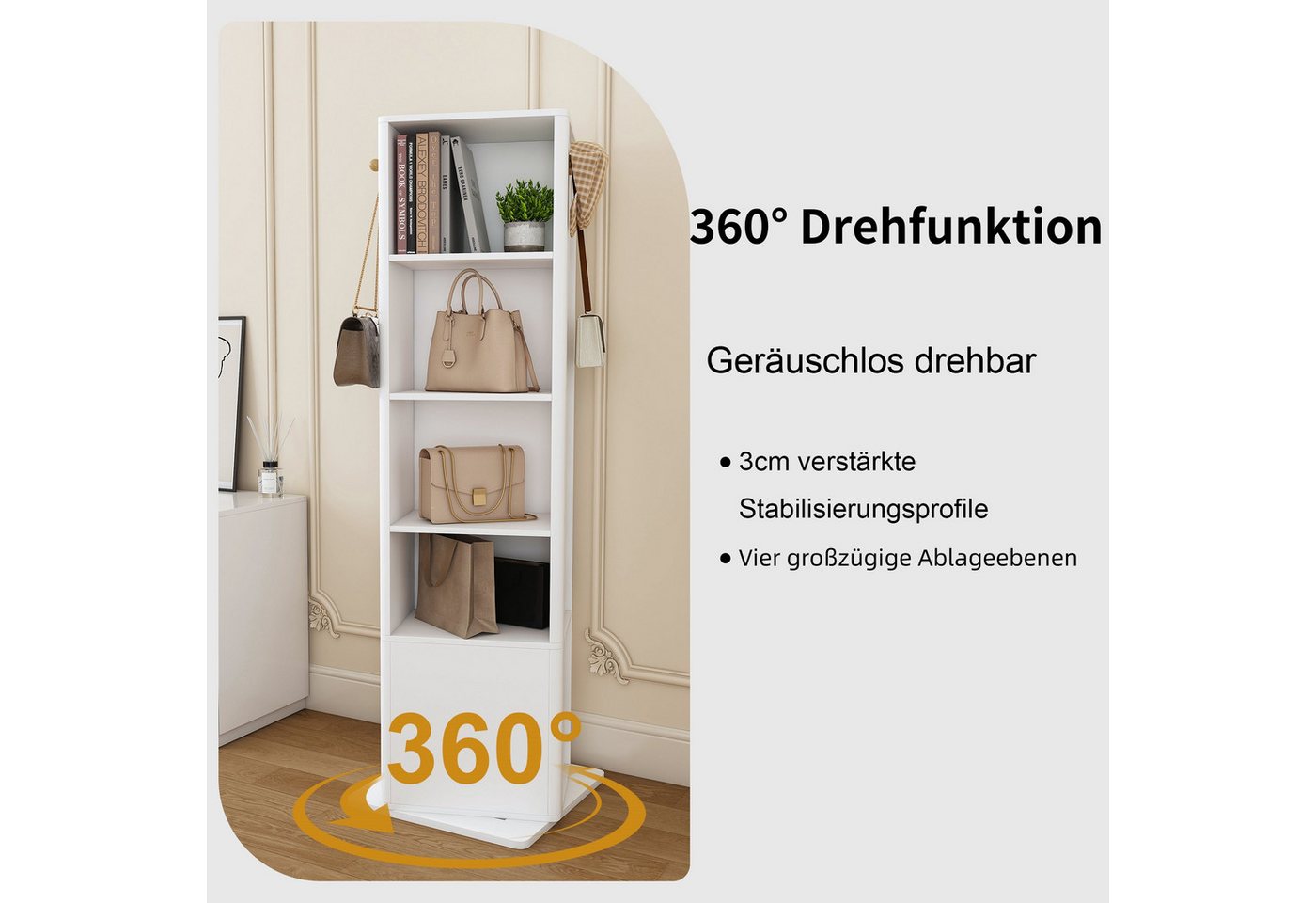 kowdom Spiegelschrank Spiegelschrank 4-in-1 360° drehbar 170 cm Eiche 4-in-1, 360° drehbar, 132 Ringfächer, 60 Ohrringhalter, 10 Kettenhaken Bild 5