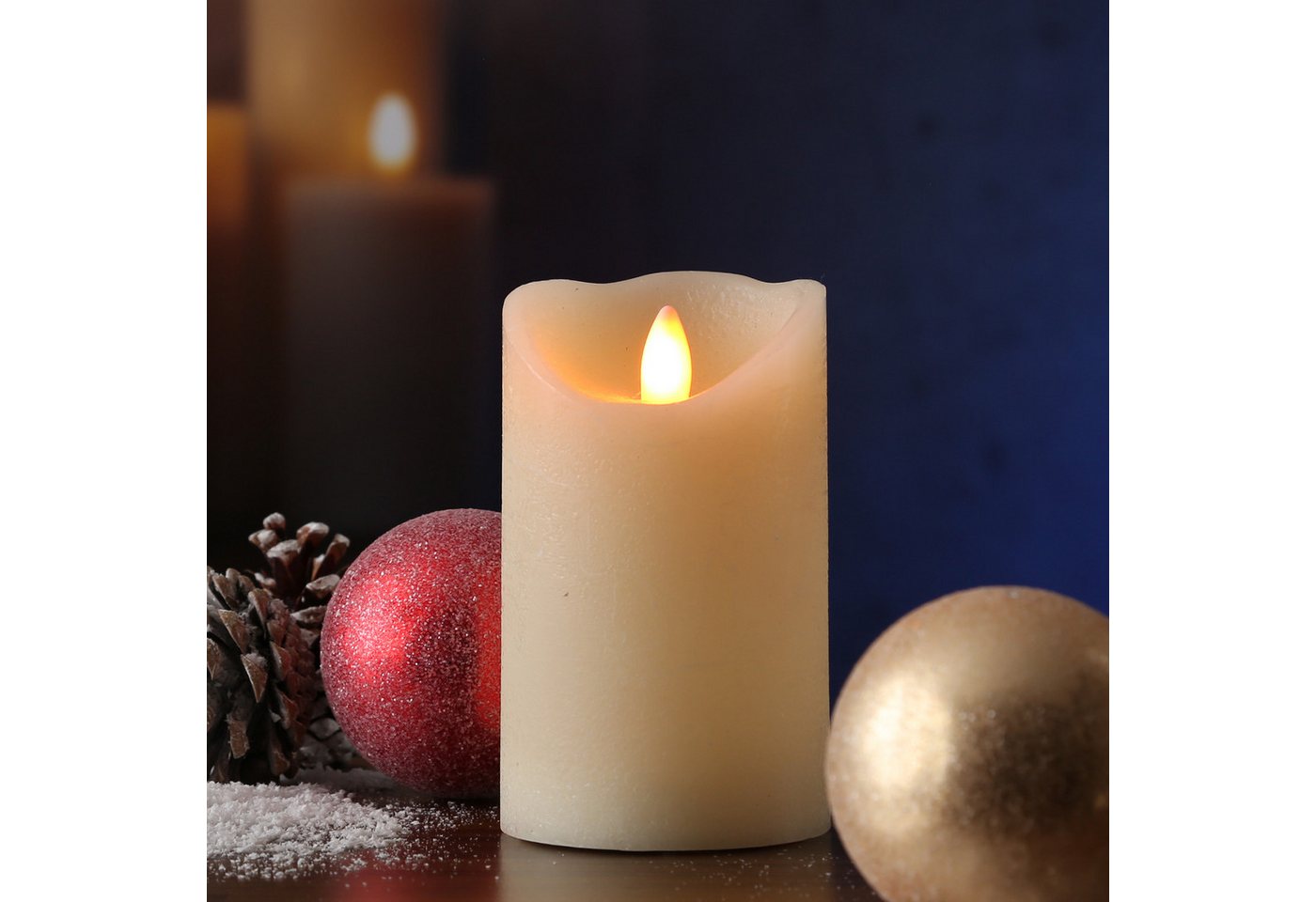 MARELIDA LED-Kerze GLOW Echtwachs flackernde tanzende Flamme glimmend 12,5cm Timer creme, LED Classic, warmweiß (2100K bis 3000K) Bild 2