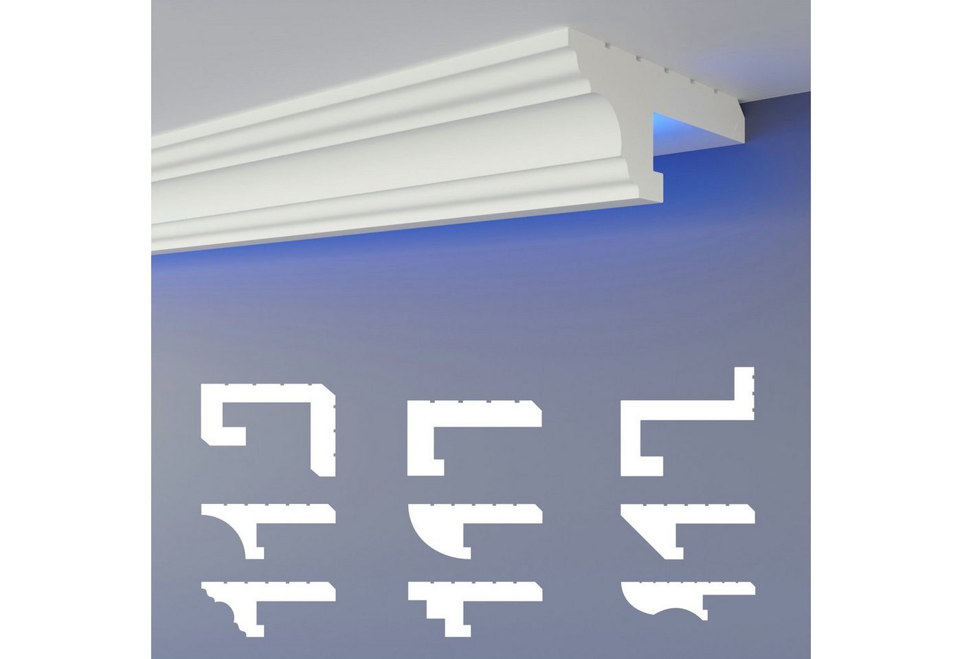 HEXIMO Eckprofil (LED-Schattenfugenprofil Stuckleisten, indirekte Beleuchtung XPS-Styropor-Trockenbau-Deckenleisten für Wand-Deckenverkleidung (10,2 Meter HLED 16) Bild 3
