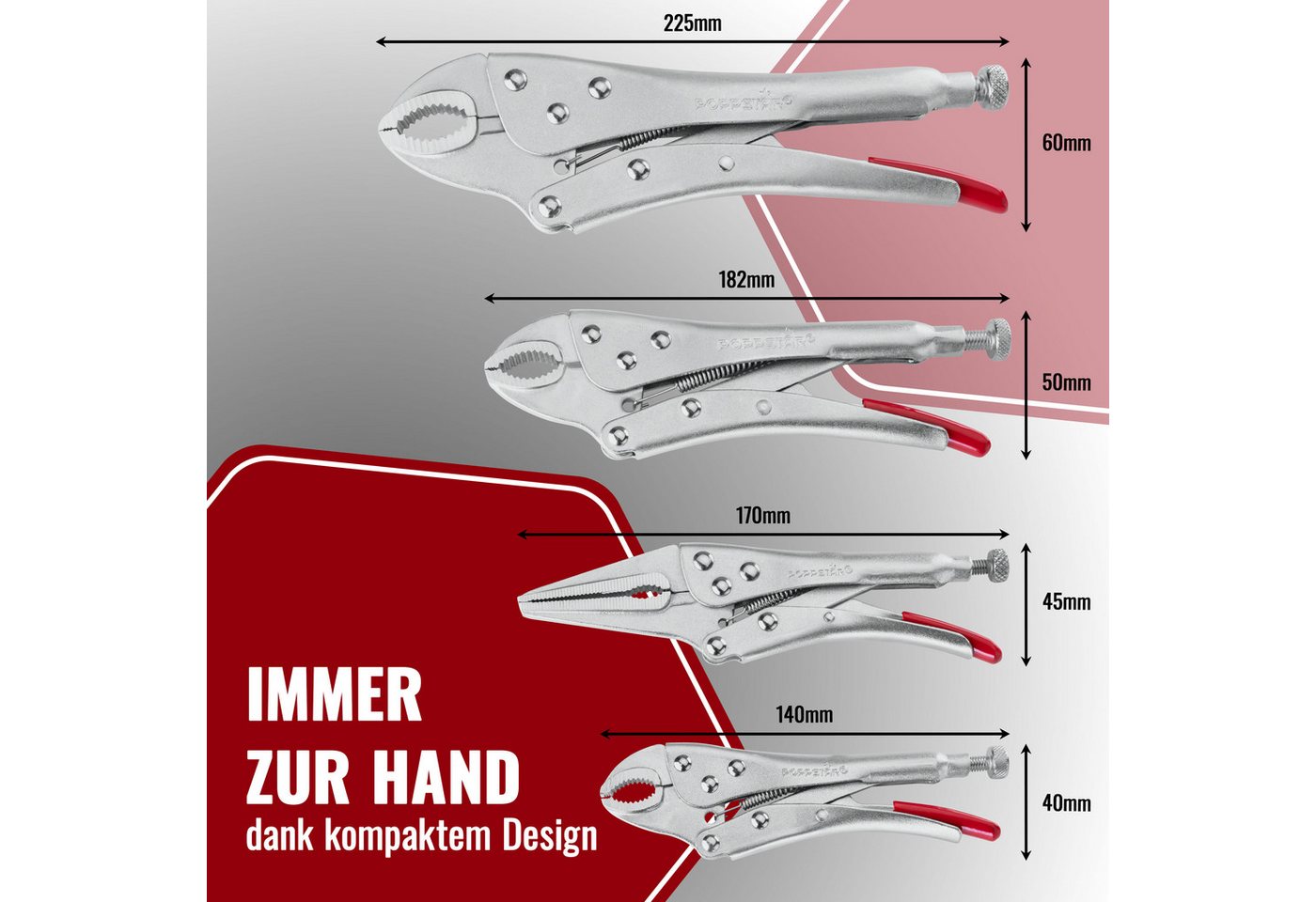 Poppstar Gripzange, Gripzangen-Set 4-teilig (3 Greifzangen + 1 Langbeckzange) Bild 2