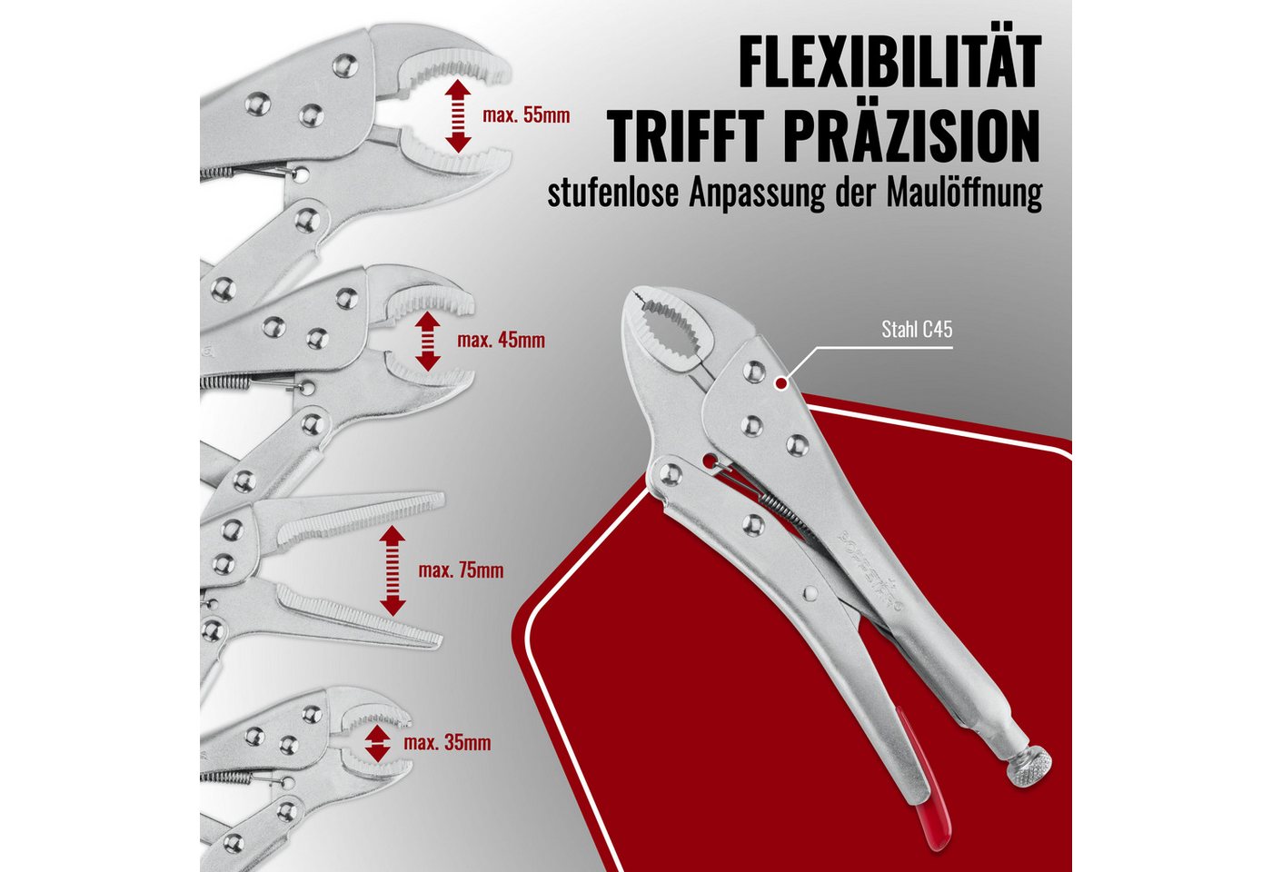 Poppstar Gripzange, Gripzangen-Set 4-teilig (3 Greifzangen + 1 Langbeckzange) Bild 3