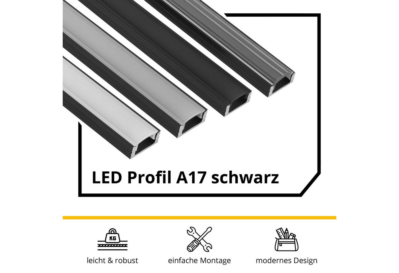 tktrading24 LED-Stripe-Profil A17 LED Aluprofil Schwarz mit Abdeckung - Premium LED-Profil