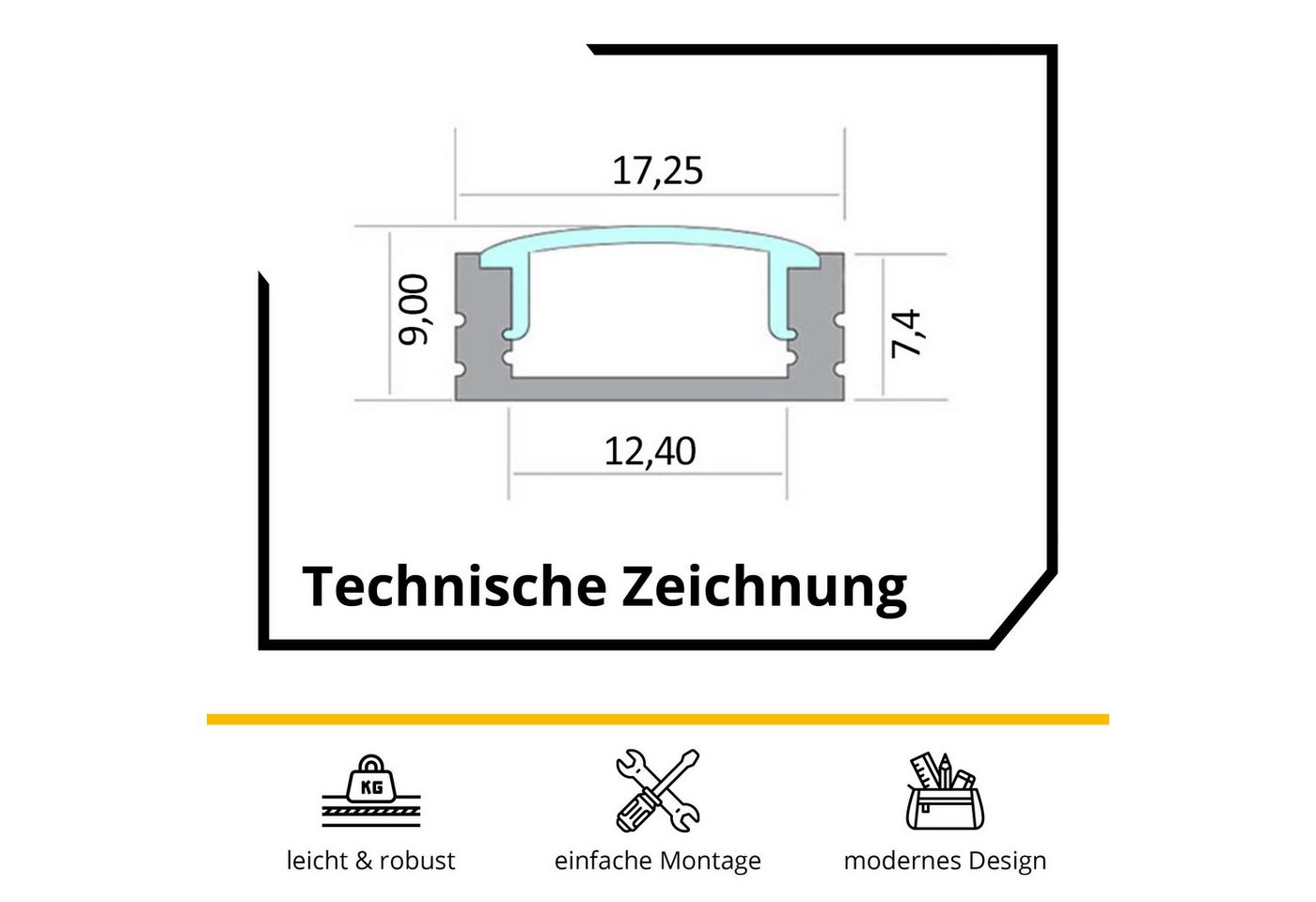 tktrading24 LED-Stripe-Profil A17 LED Aluprofil Schwarz mit Abdeckung - Premium LED-Profil Bild 2