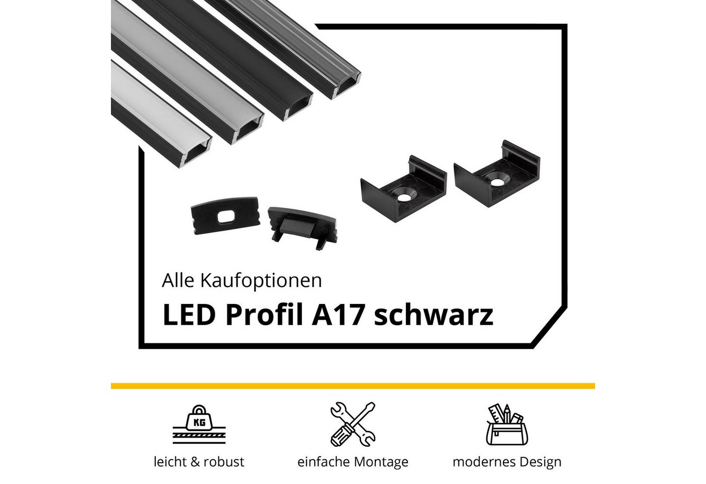 tktrading24 LED-Stripe-Profil A17 LED Aluprofil Schwarz mit Abdeckung - Premium LED-Profil Bild 5