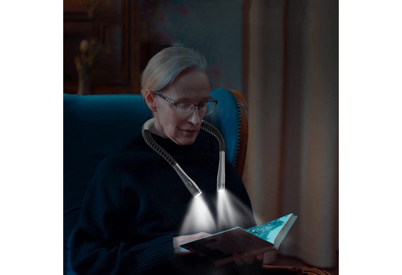 feinlux LED Leselampe Klemmleuchten Hals Leselampe Buch, LED-Dochte, Gelb (3000K), Warmweiß (4000K) und Kaltweiß (6000K), 3 Farben und 3 Helligkeitsstufen,schwarz/grau Bild 3