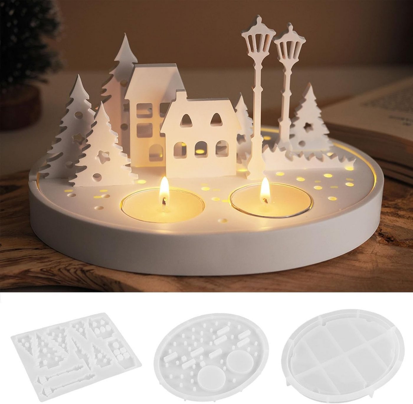Cachito Modellierwerkzeug 3 Stück Silikonform Weihnachten Haus Baum Gießformen Gussformen, (3 St), für Gips Epoxidharz Formen DIY Basteln Weihnachten Dekoration Bild 4