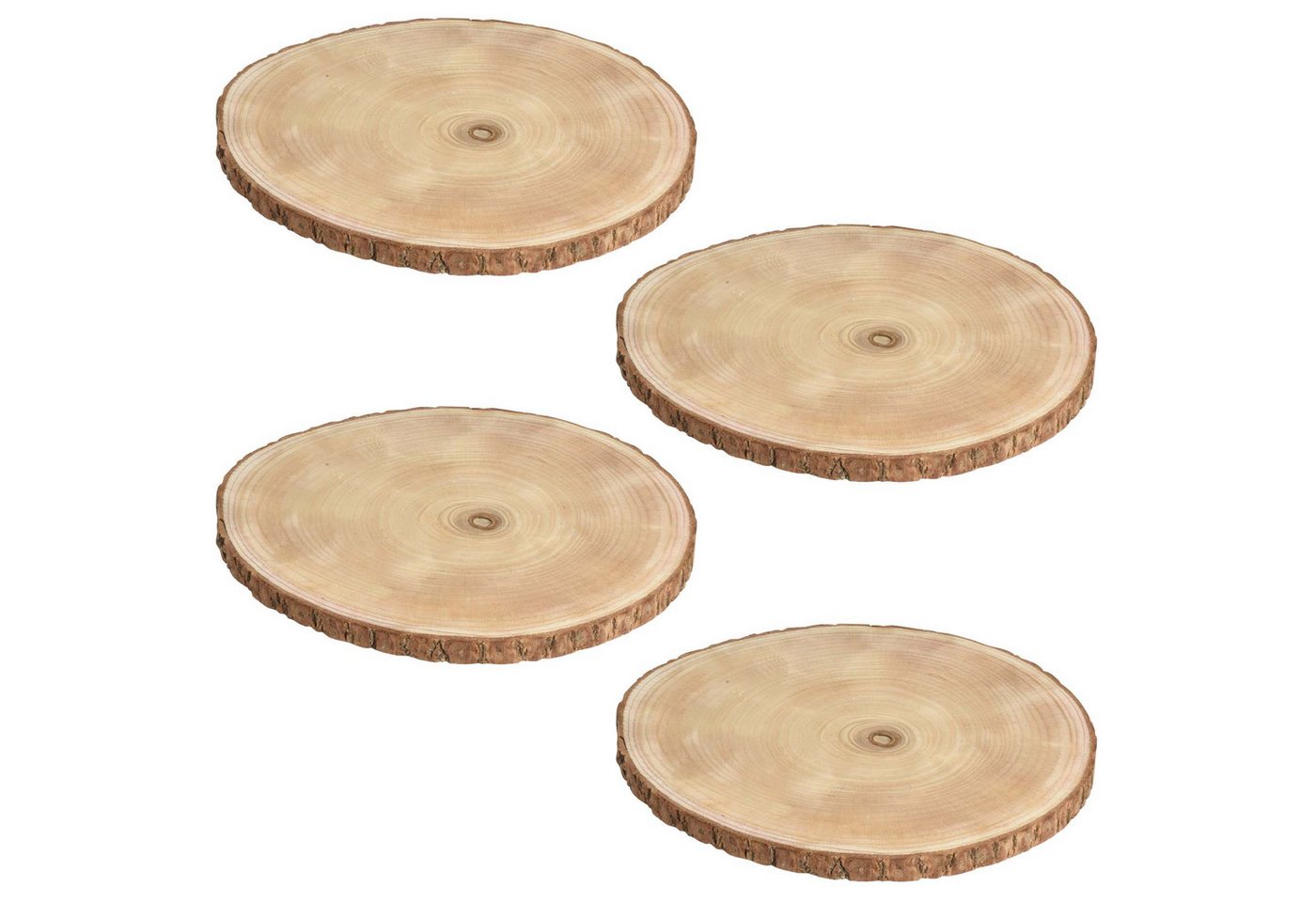 VOSSBACH Rindenscheiben Baumscheibe Zum Basteln Holzscheibe Scheibe, (4-tlg), Rund mit Rinde Ø 35 cm Paulownia Holz Naturbelassen