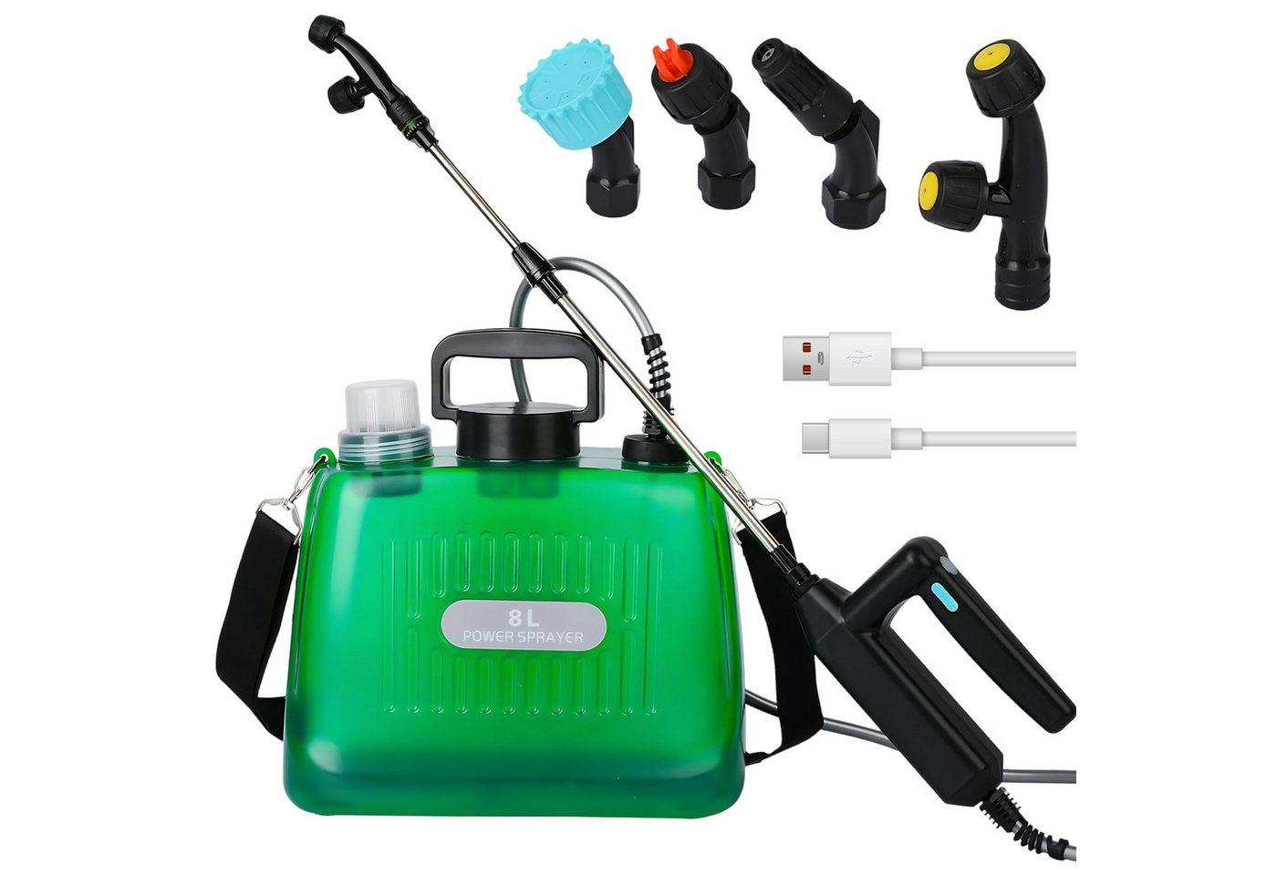 AKKEE Drucksprühgerät Akkubetriebenes Sprühgerät, elektrisches Sprühgerät 8L, mit 4 Nebeldüsen, wiederaufladbarer USB-Griff Bild 2