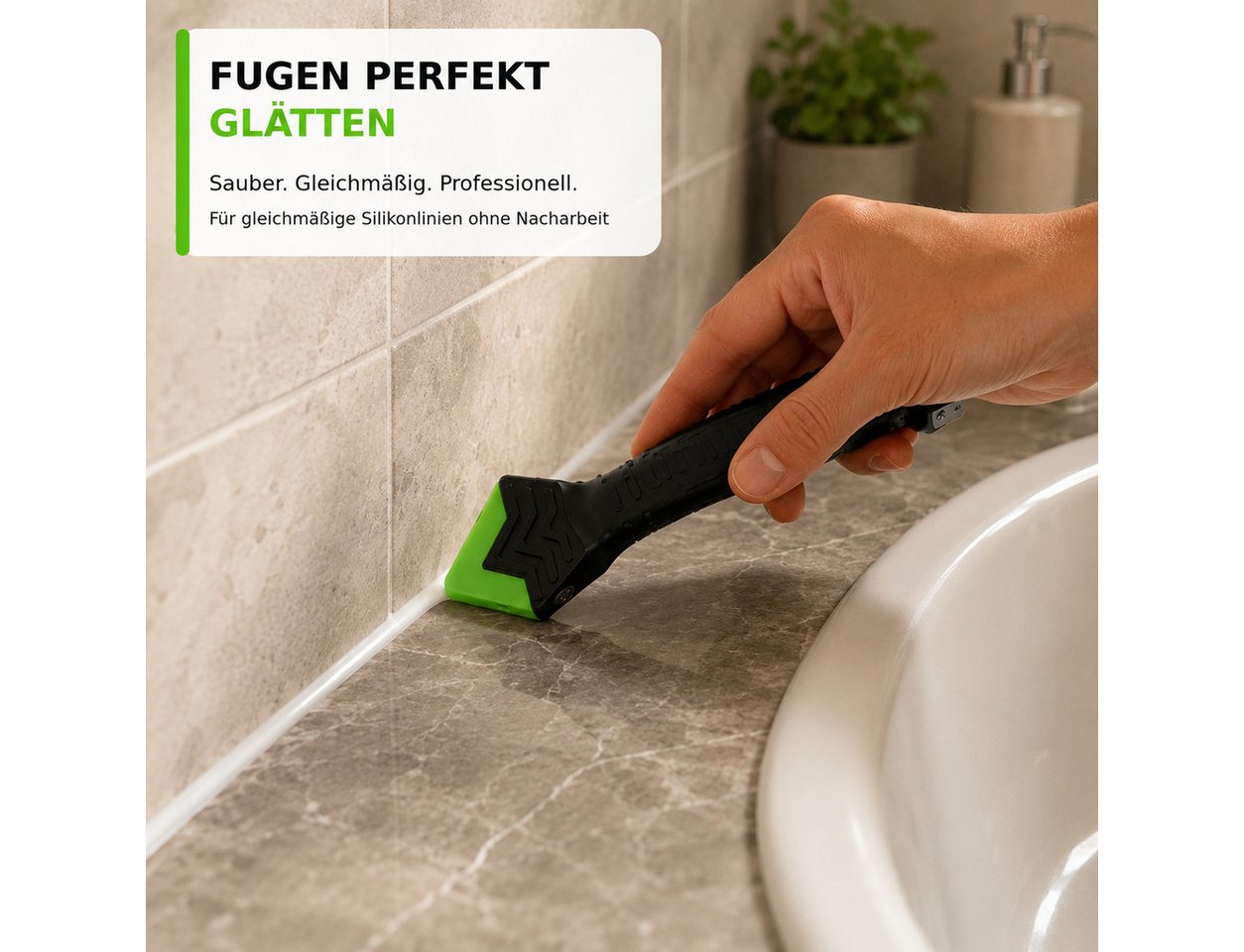 Luckice Multitool 5‑in‑1 Silikonentferner‑Set – Fugenwerkzeug aus Edelstahl, (Set, mit 6 austauschbaren Silikonpads, Schaber und Dichtstoffwerkzeug), Praktisches 5-in-1 Fugenwerkzeug
