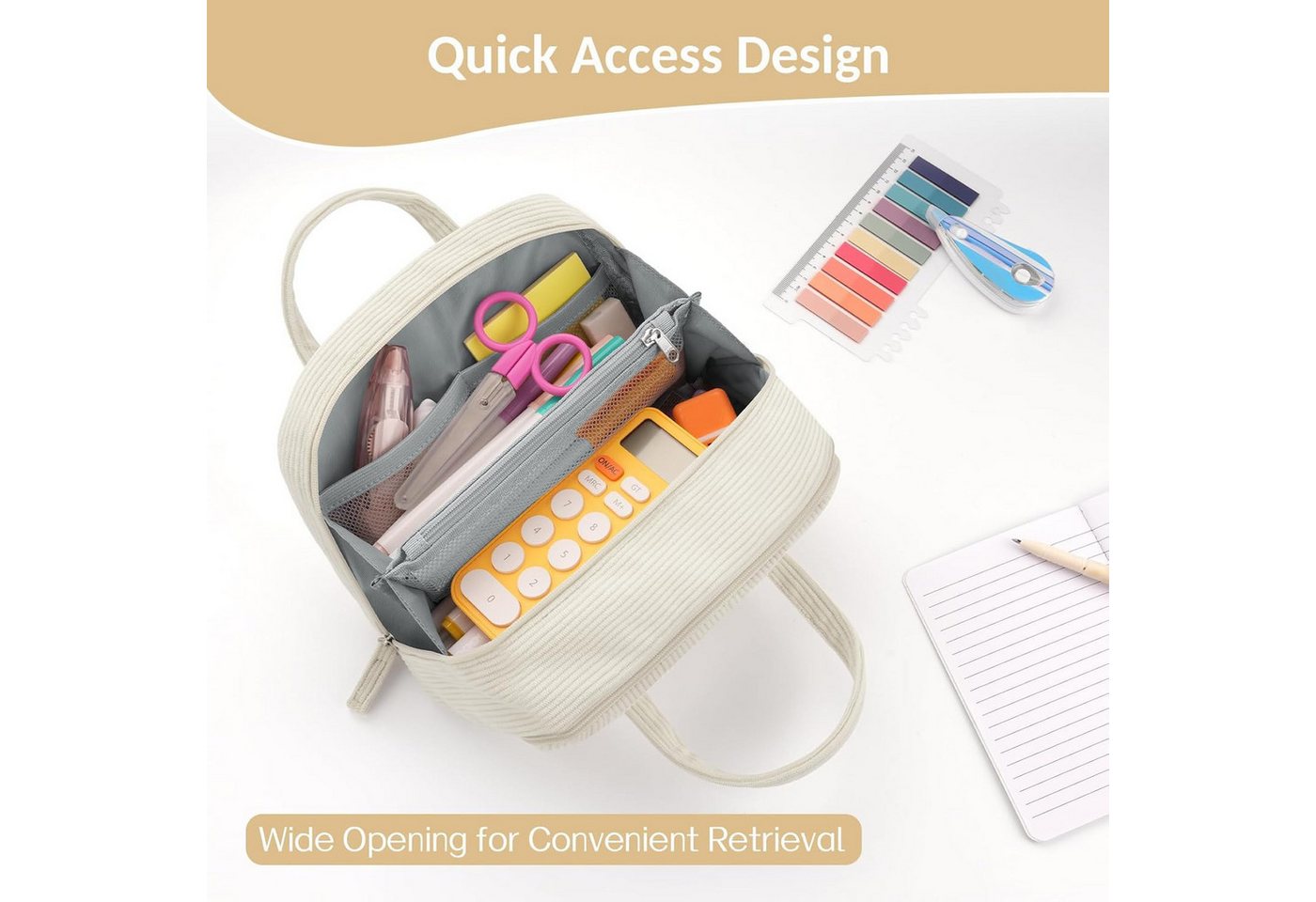 Diwzbyn Federmäppchen Federtaschen, extra große Stiftetasche mit 5 Fächern, Mäppchen, mit weiter Öffnung, weicher Organizer aus Cord mit Reißverschluss