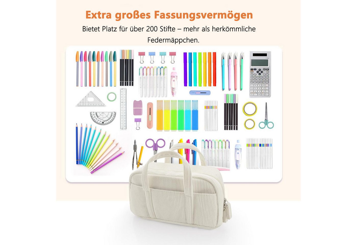 Diwzbyn Federmäppchen Federtaschen, extra große Stiftetasche mit 5 Fächern, Mäppchen, mit weiter Öffnung, weicher Organizer aus Cord mit Reißverschluss Bild 4