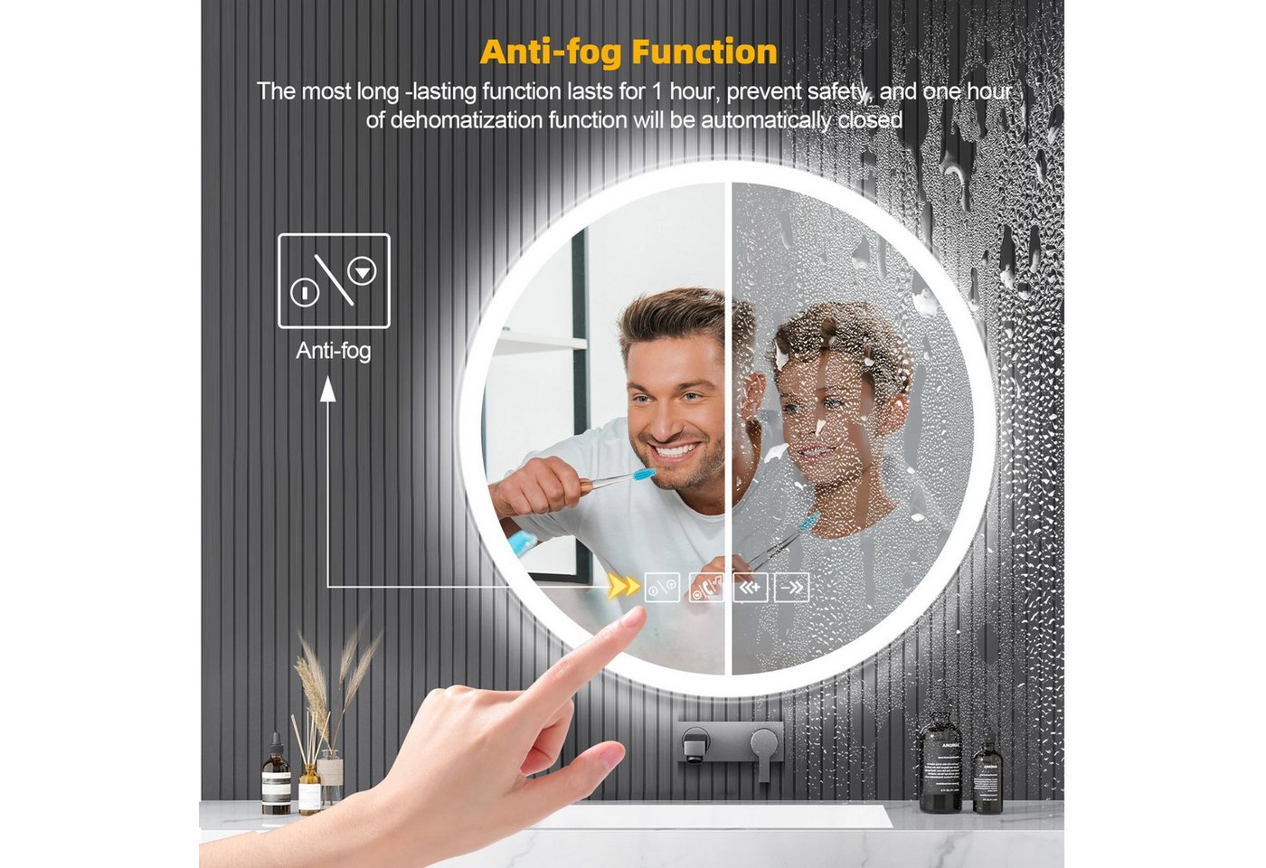 Nagham Ghazal Aswad Badspiegel LED-Spiegel für Badezimmer, LED Spiegel mit Bluetooth-Lautsprecher und Antibeschlagfunktion