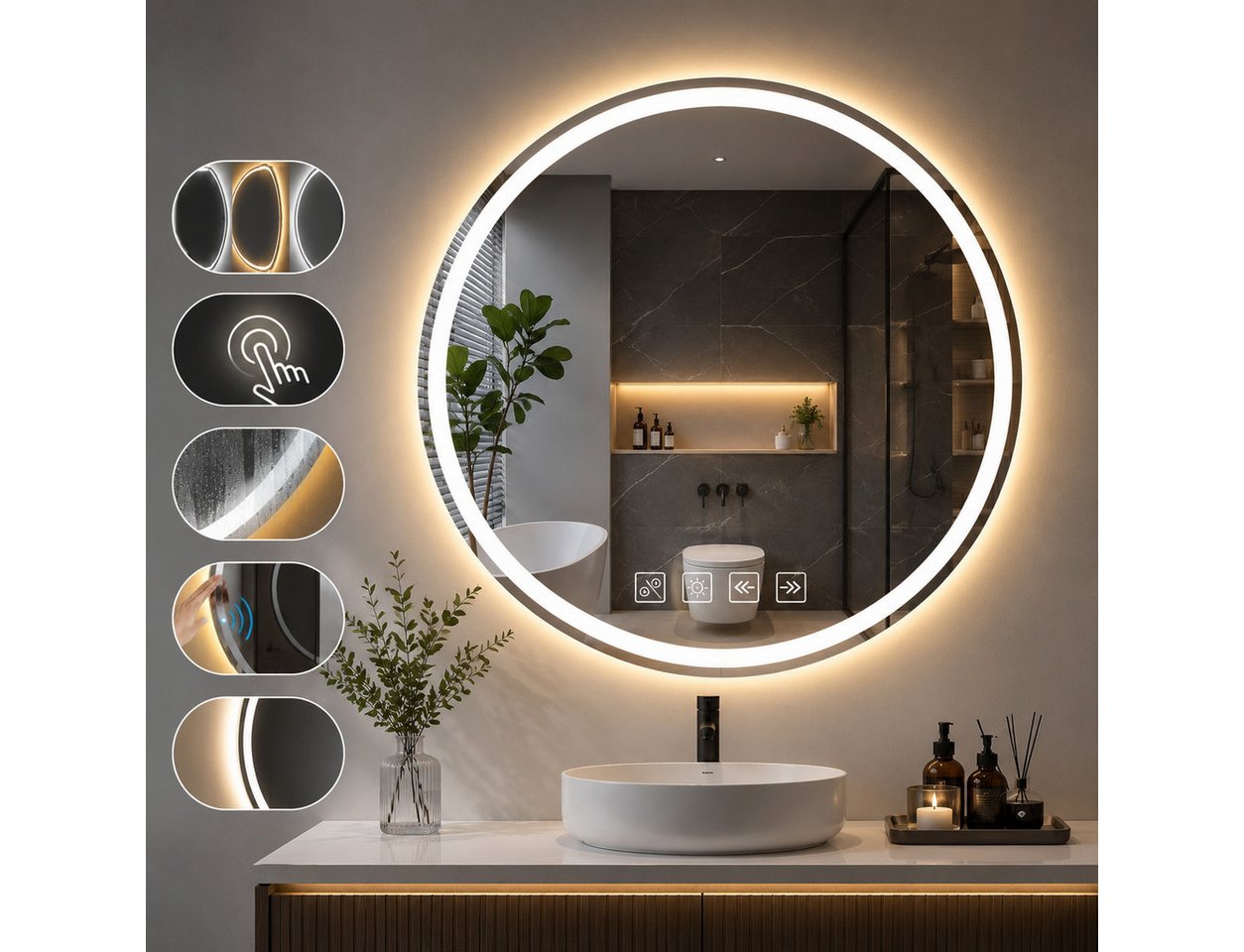 Nagham Ghazal Aswad Badspiegel LED-Spiegel für Badezimmer, LED Spiegel mit Bluetooth-Lautsprecher und Antibeschlagfunktion Bild 3