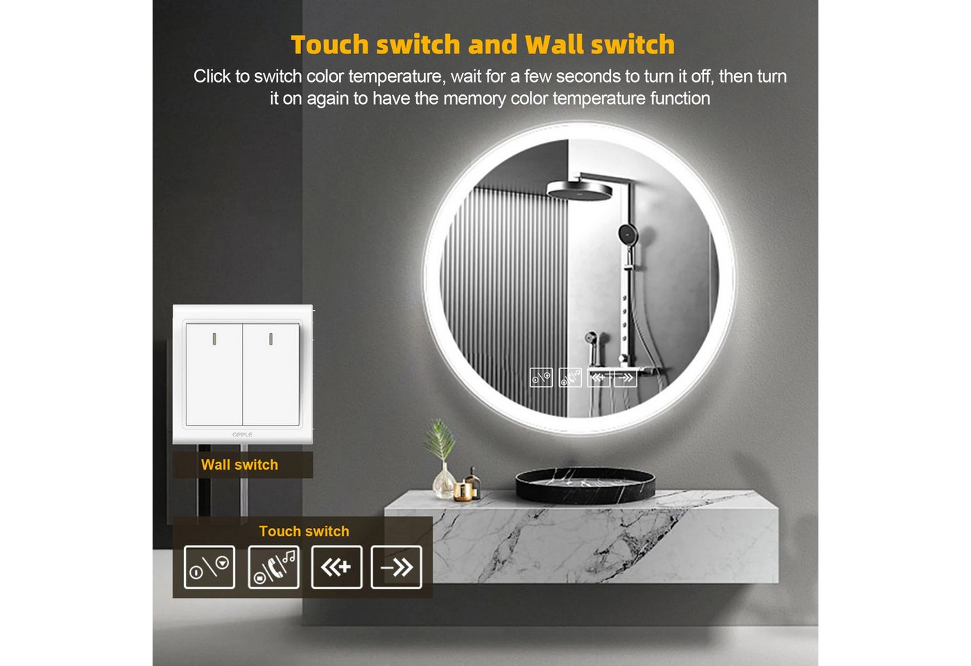 Nagham Ghazal Aswad Badspiegel LED-Spiegel für Badezimmer, LED Spiegel mit Bluetooth-Lautsprecher und Antibeschlagfunktion Bild 4