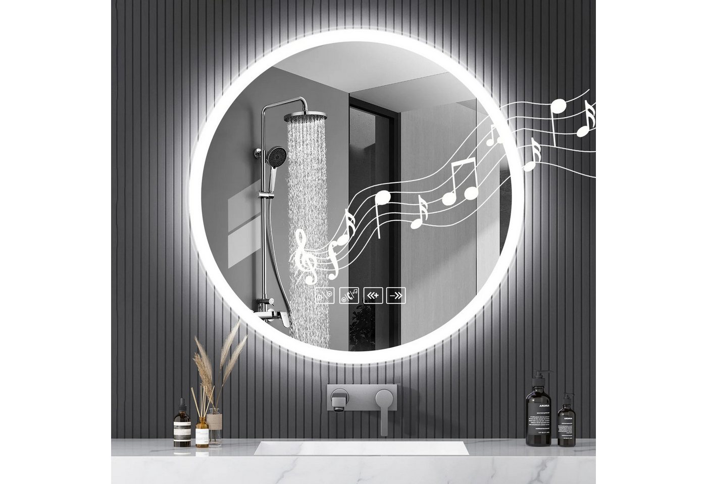 Nagham Ghazal Aswad Badspiegel LED-Spiegel für Badezimmer, LED Spiegel mit Bluetooth-Lautsprecher und Antibeschlagfunktion Bild 5