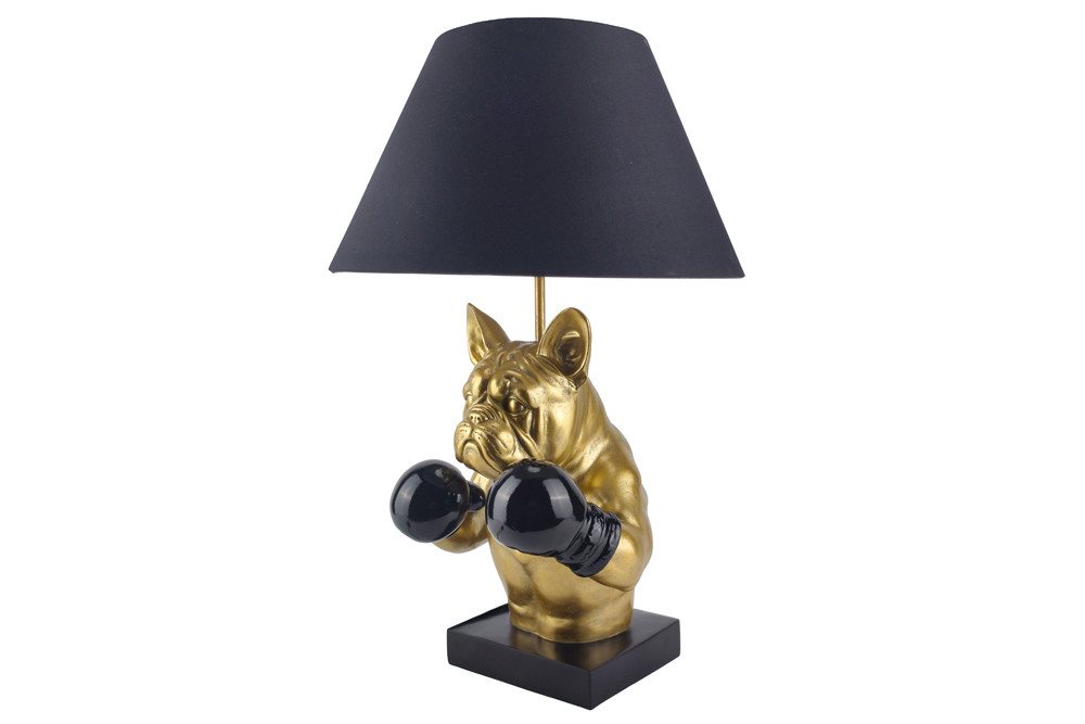 riess-ambiente Tischleuchte BULLDOG 55cm schwarz/gold - Stoffschirm, Hunde-Skulptur, Boxer, Unikat, Ein-/Ausschalter, ohne Leuchtmittel, Extravagante Tierleuchte - ideal für Sideboard, Nachttisch od. Kommode Bild 2