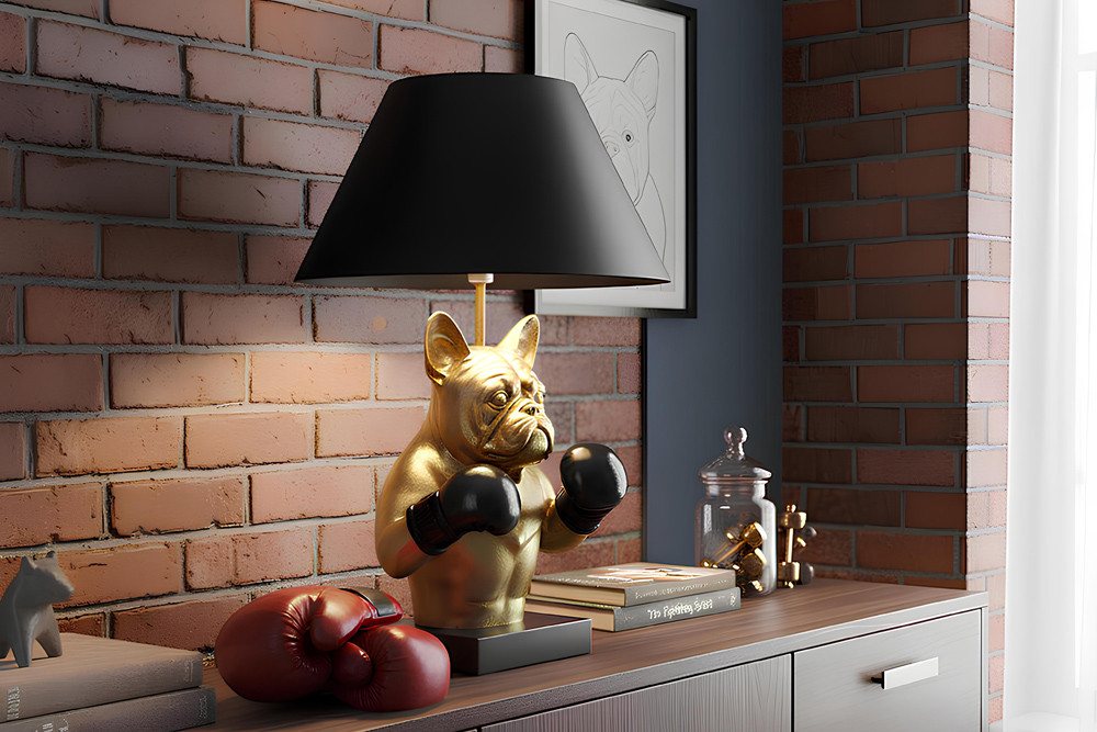 riess-ambiente Tischleuchte BULLDOG 55cm schwarz/gold - Stoffschirm, Hunde-Skulptur, Boxer, Unikat, Ein-/Ausschalter, ohne Leuchtmittel, Extravagante Tierleuchte - ideal für Sideboard, Nachttisch od. Kommode Bild 3