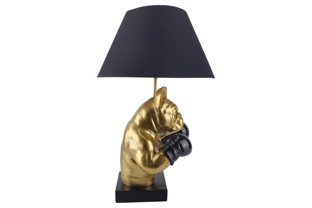 riess-ambiente Tischleuchte BULLDOG 55cm schwarz/gold - Stoffschirm, Hunde-Skulptur, Boxer, Unikat, Ein-/Ausschalter, ohne Leuchtmittel, Extravagante Tierleuchte - ideal für Sideboard, Nachttisch od. Kommode Bild 4
