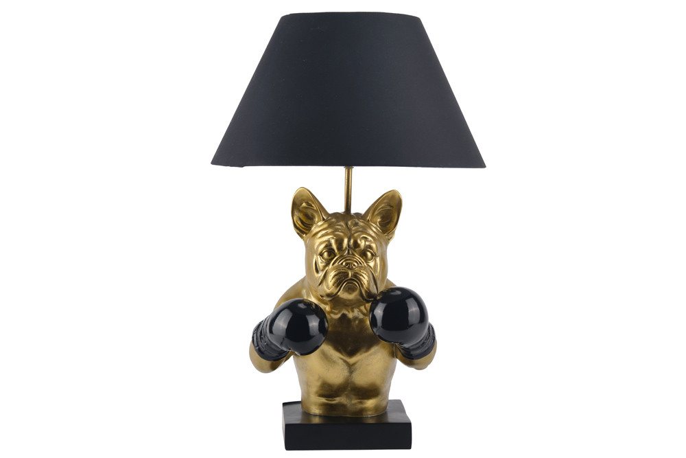 riess-ambiente Tischleuchte BULLDOG 55cm schwarz/gold - Stoffschirm, Hunde-Skulptur, Boxer, Unikat, Ein-/Ausschalter, ohne Leuchtmittel, Extravagante Tierleuchte - ideal für Sideboard, Nachttisch od. Kommode Bild 5
