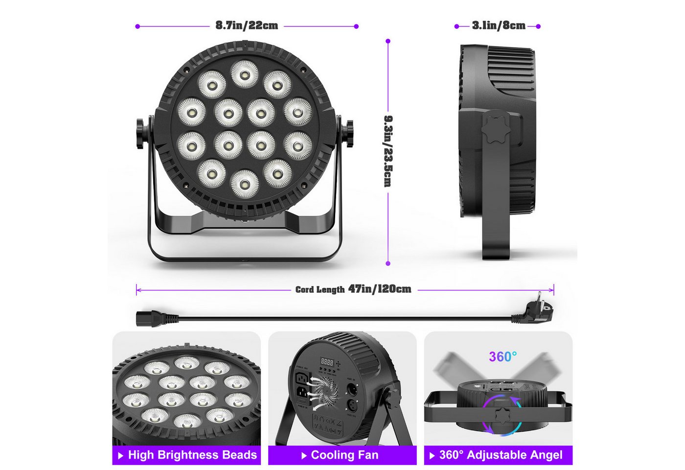 ZonQoonz Discolicht 80W LED PAR-Strahler 4-in-1 RGBW 14 LEDs – Bühnenlichteffekt