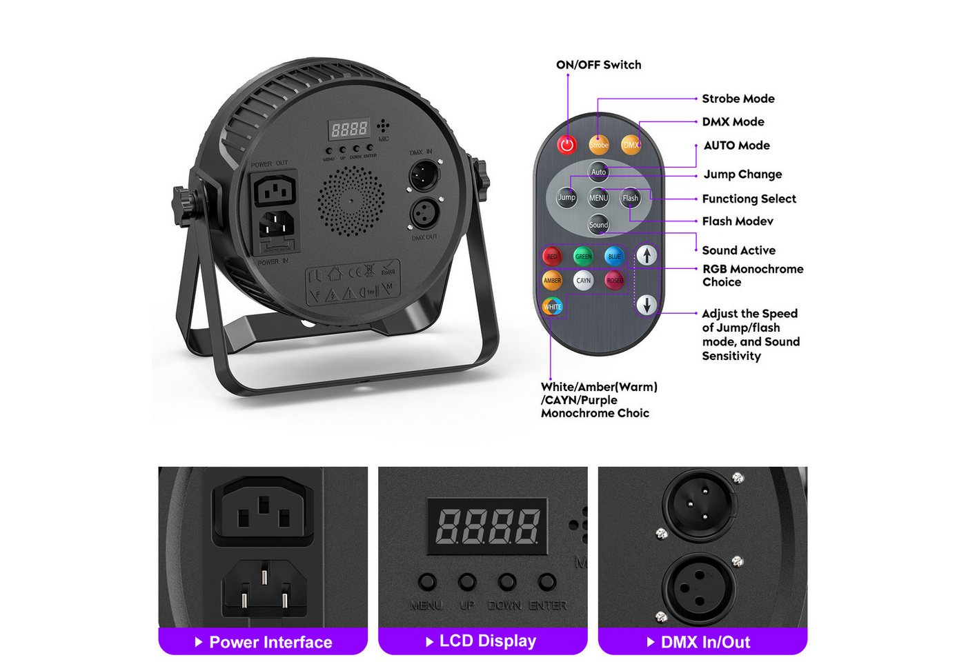 ZonQoonz Discolicht 80W LED PAR-Strahler 4-in-1 RGBW 14 LEDs – Bühnenlichteffekt Bild 3