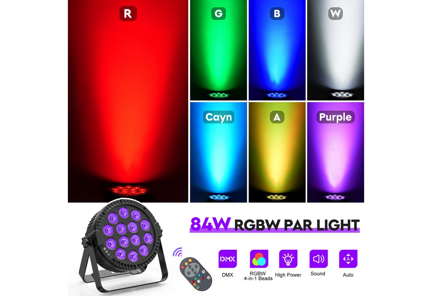 ZonQoonz Discolicht 80W LED PAR-Strahler 4-in-1 RGBW 14 LEDs – Bühnenlichteffekt Bild 5