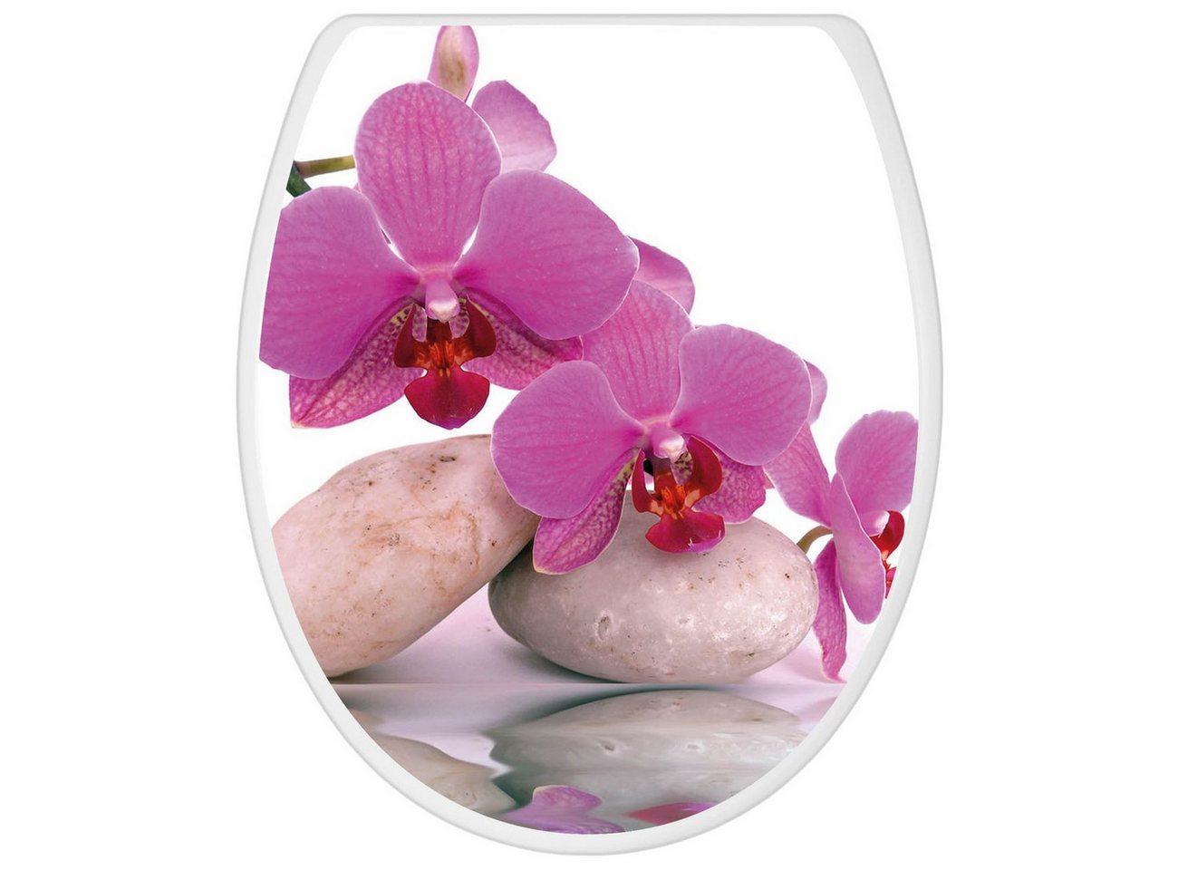 banjado WC-Sitz mit Absenkautomatik Motiv Orchidee (umweltfreundliches Material, integrierte Scharniere), 44,5 x 37 x 5 cm