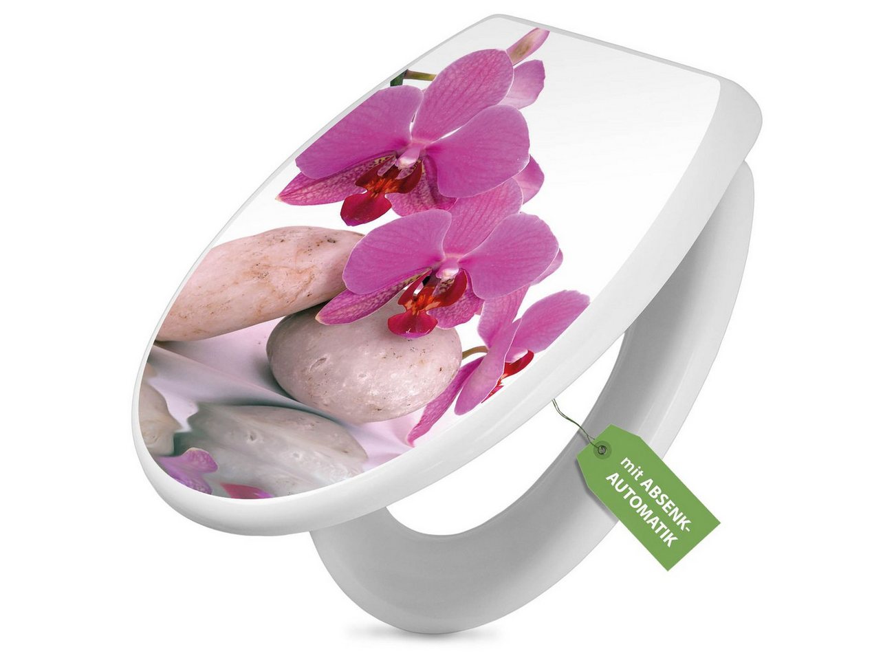banjado WC-Sitz mit Absenkautomatik Motiv Orchidee (umweltfreundliches Material, integrierte Scharniere), 44,5 x 37 x 5 cm Bild 2