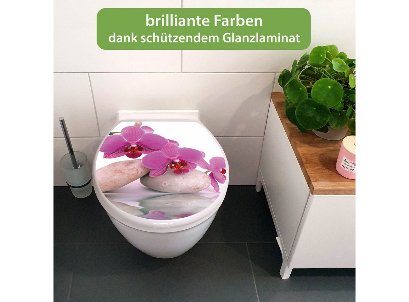 banjado WC-Sitz mit Absenkautomatik Motiv Orchidee (umweltfreundliches Material, integrierte Scharniere), 44,5 x 37 x 5 cm Bild 3
