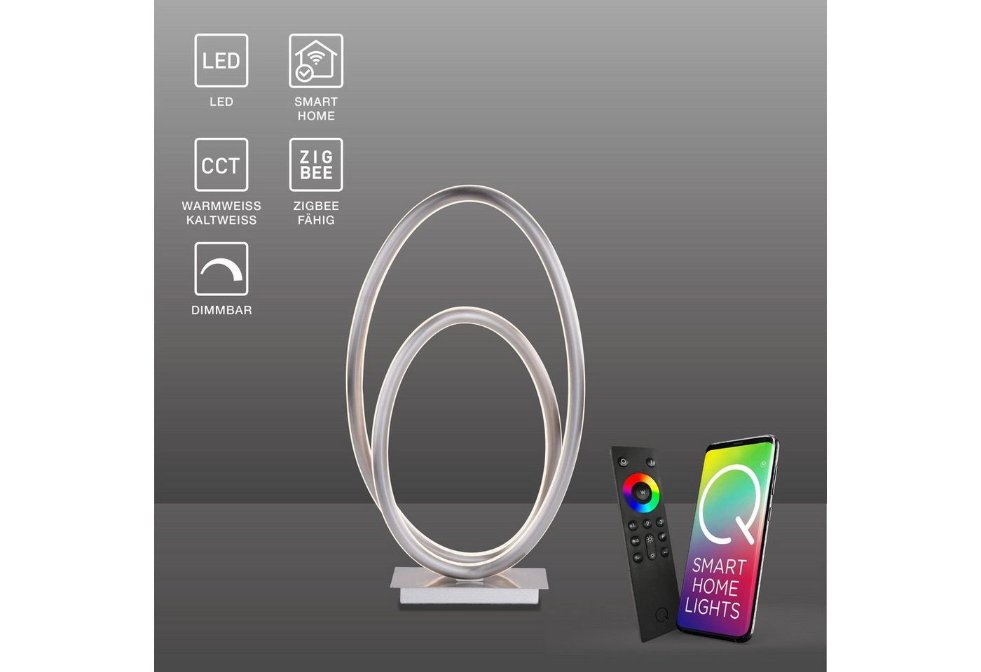 Paul Neuhaus Smarte LED-Leuchte LED Tischlampe CCT Q-NEVIO Smart Home, Smart Home, CCT-Farbtemperaturwechsel, Dimmfunktion, Memoryfunktion, mit Leuchtmittel, Warmweiß bis Tageslichtweiß, dimmbar per Fernbedienung, Works with Alexa App Bild 4
