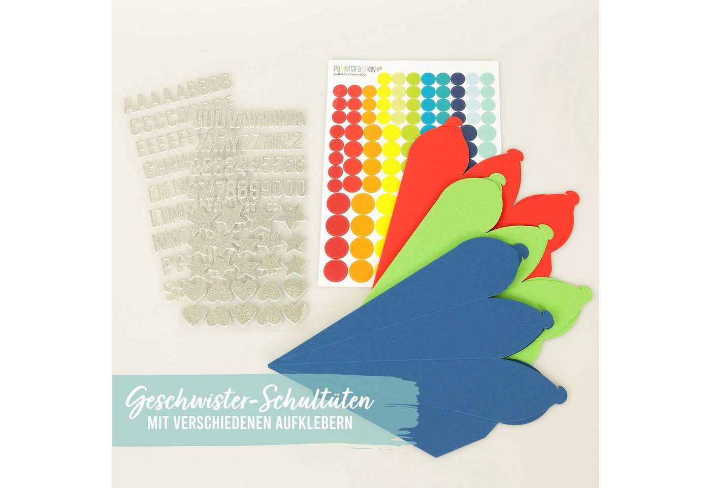 PAPIERDRACHEN Schultüte 3 Schultüten - auch als Geschwistertüten - verschiedene Designs, Schulanfang Bild 2