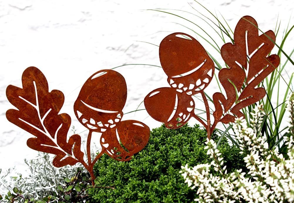 LB H&F Lilienburg Teichfigur 2er SET Eichel Eicheln Deko Rost Herbst Dekoration Gartendeko, (Dekofigur rostig Herbstblatt Herbstblätter Herbststecker rostig Herbst Winter Beetstecker modern Gartenstecker, Geschenk Stecker Metall Tischdeko Metallstecker Herbstdeko), Gartendekoration Gartenfigur Herbstdekoration 2023 kaufen