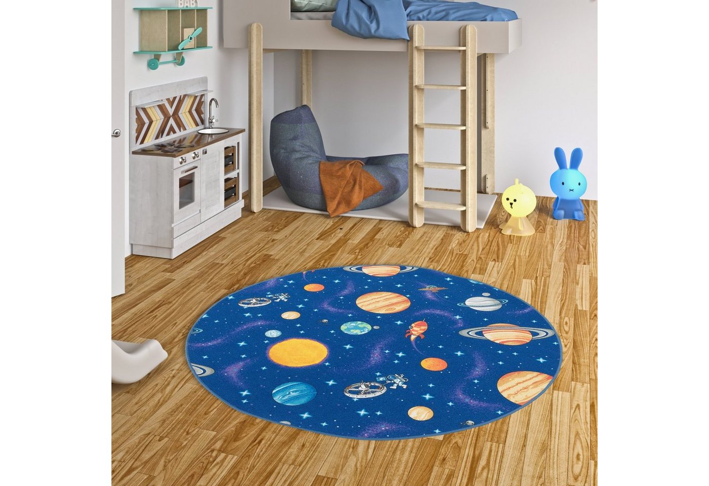 Snapstyle Kinderteppich Kinder Spiel Teppich Weltall Rund, Rund, Höhe: 4 mm Bild 2