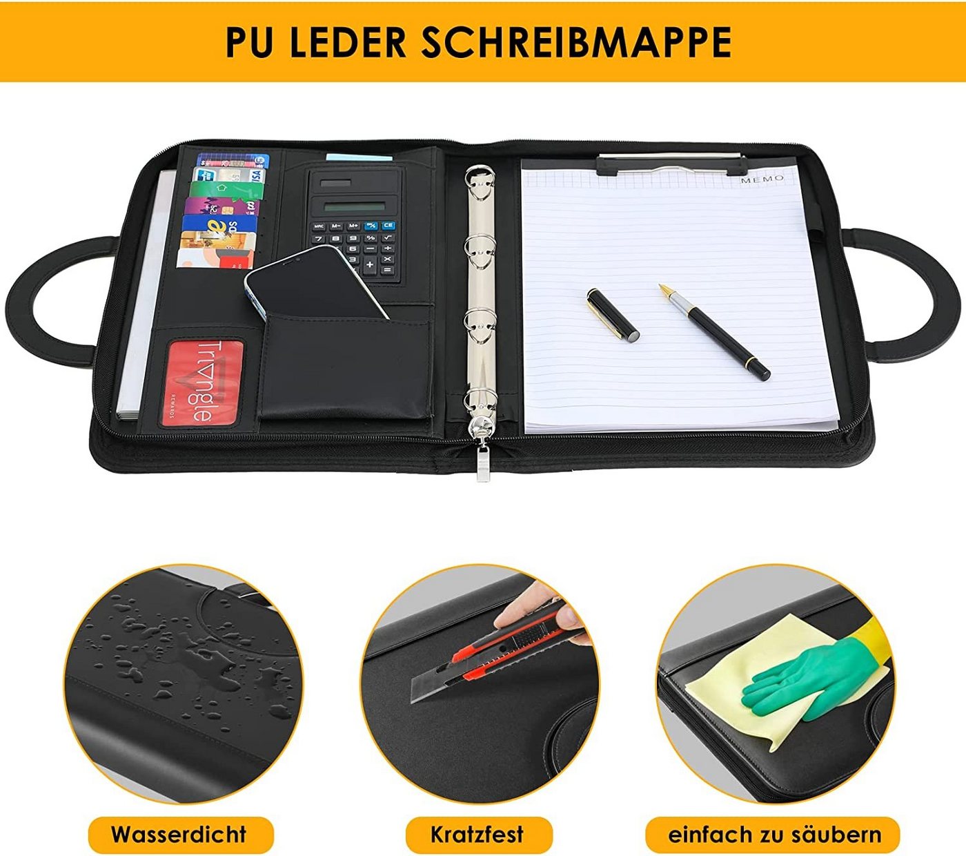 TLGREEN Konferenzmappe A4 Schreibmappe mit Reißverschluss (1-St), Wasserdicht Dokumentenmappe mit Ringbuch Bild 3