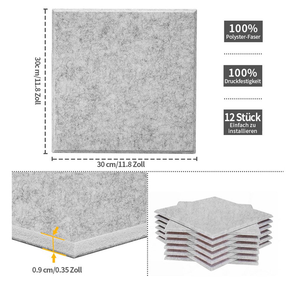 YMQHBS Akustikplatte Selbstklebend, 30 x 30 cm, 12 Stück, (packung, 12-St., Akustikplatte) Bild 2