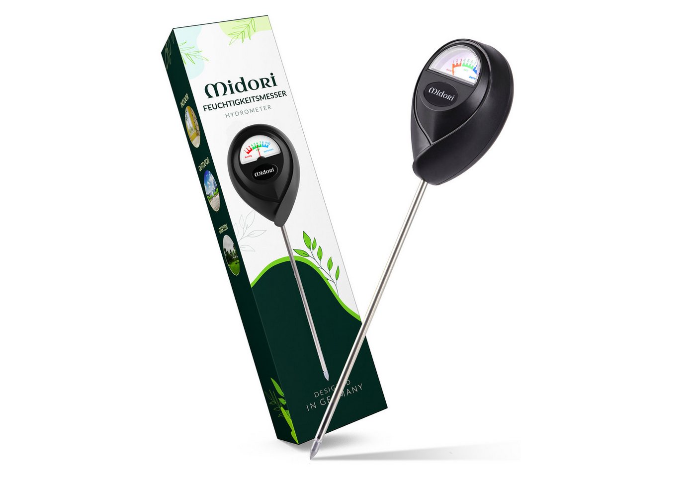 Midori Hygrometer, (2-St), 2 x Midori Boden-Feuchtigkeitsmesser Messgerät Hydrometer Schwarz