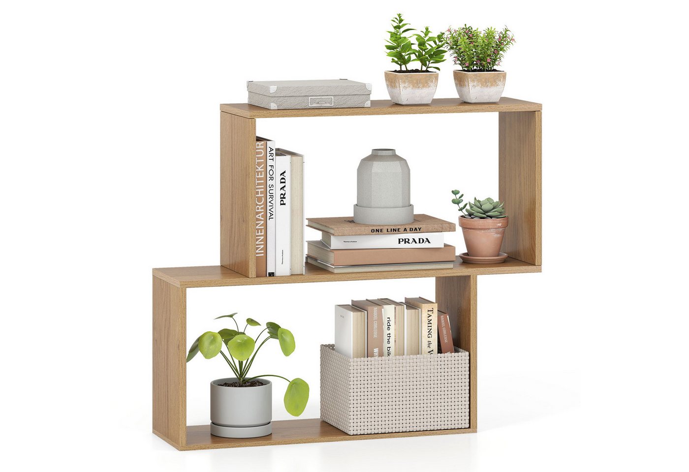 COSTWAY Bücherregal, 3-stöckig, Würfelregal Holz, geometrisch, Weiß