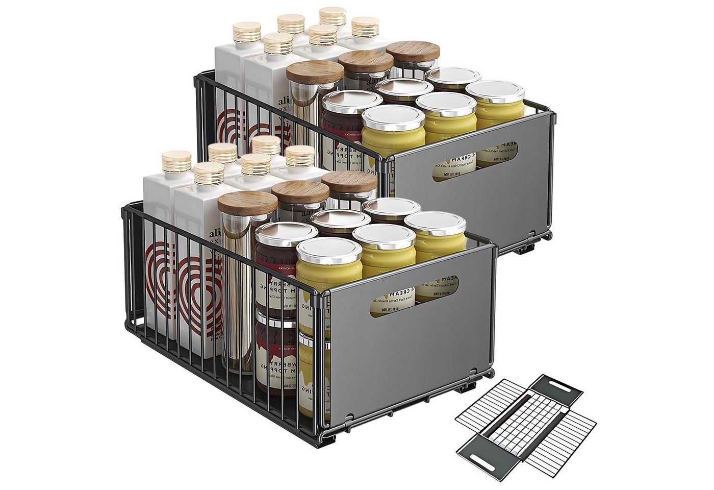 AKKEE Küchenorganizer-Set 2 Stück Teleskopschublade Ausziehbarer Schrank Organizer Kein Bohren, für Küchenschränke,Schubladenregale Herausschieben Bild 3