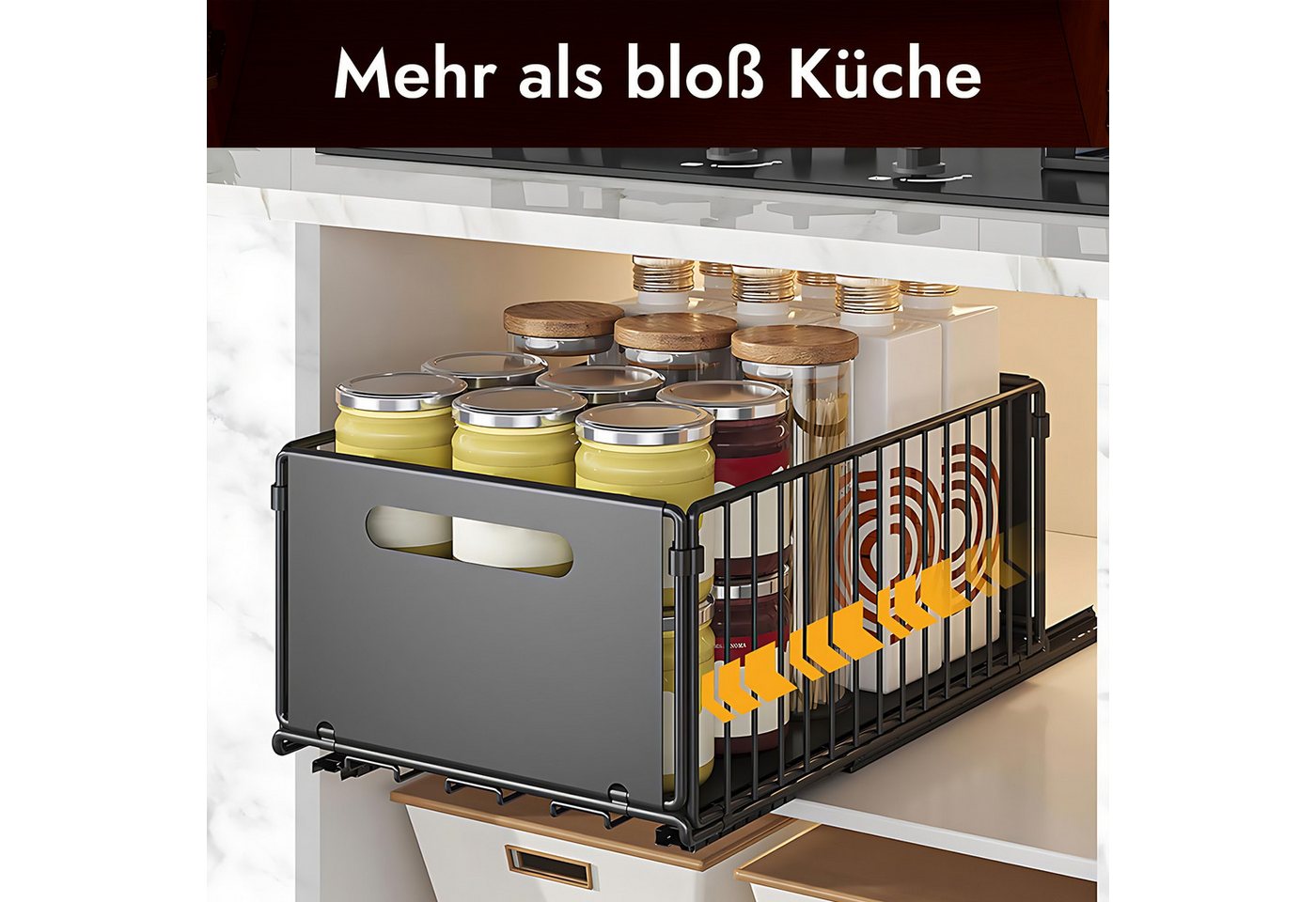 AKKEE Küchenorganizer-Set 2 Stück Teleskopschublade Ausziehbarer Schrank Organizer Kein Bohren, für Küchenschränke,Schubladenregale Herausschieben Bild 5