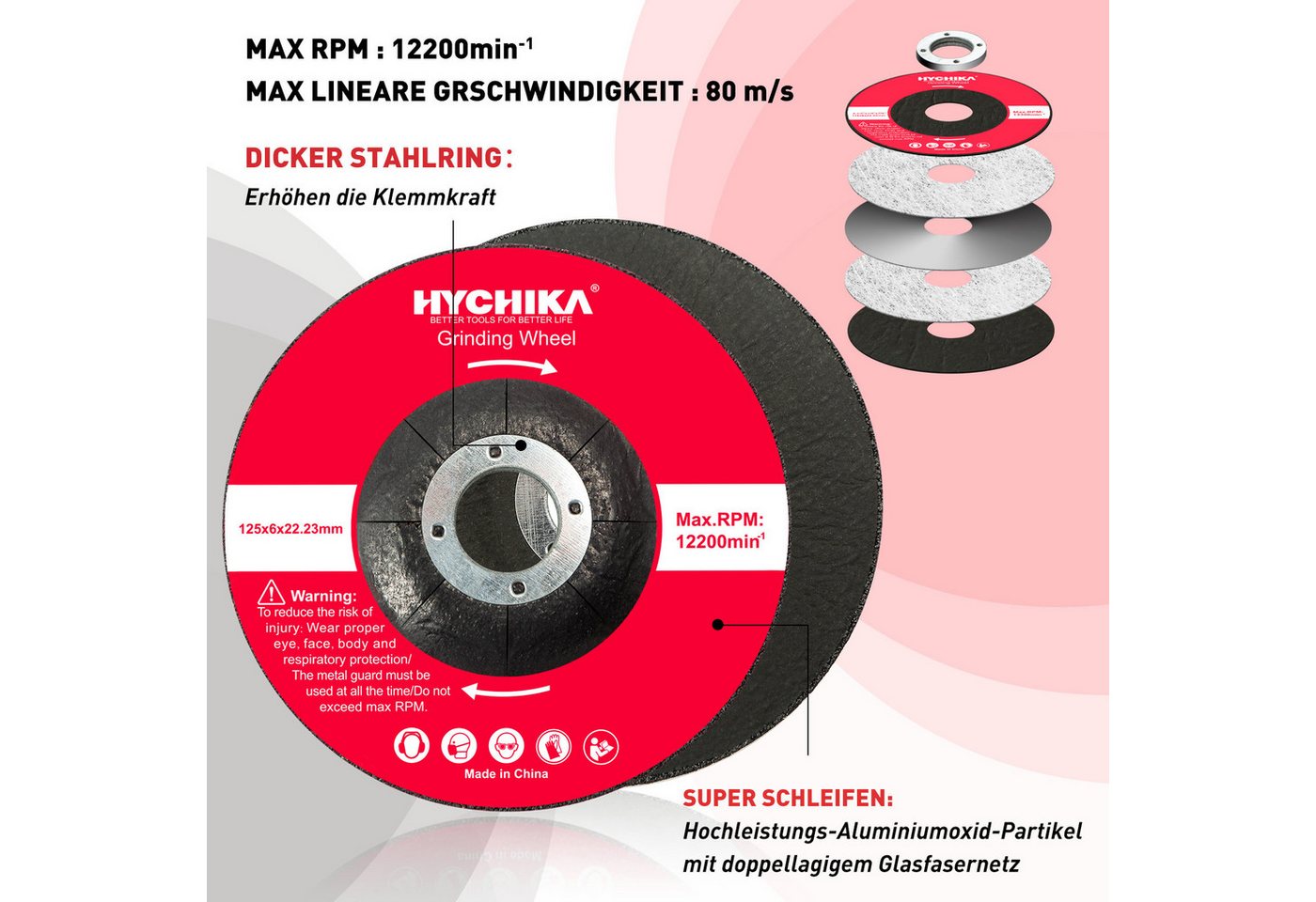 HYCHIKA BETTER TOOLS FOR BETTER LIFE Trennscheibe HYCHIKA 125-mm-Schruppscheiben, 10er-Pack Bild 2