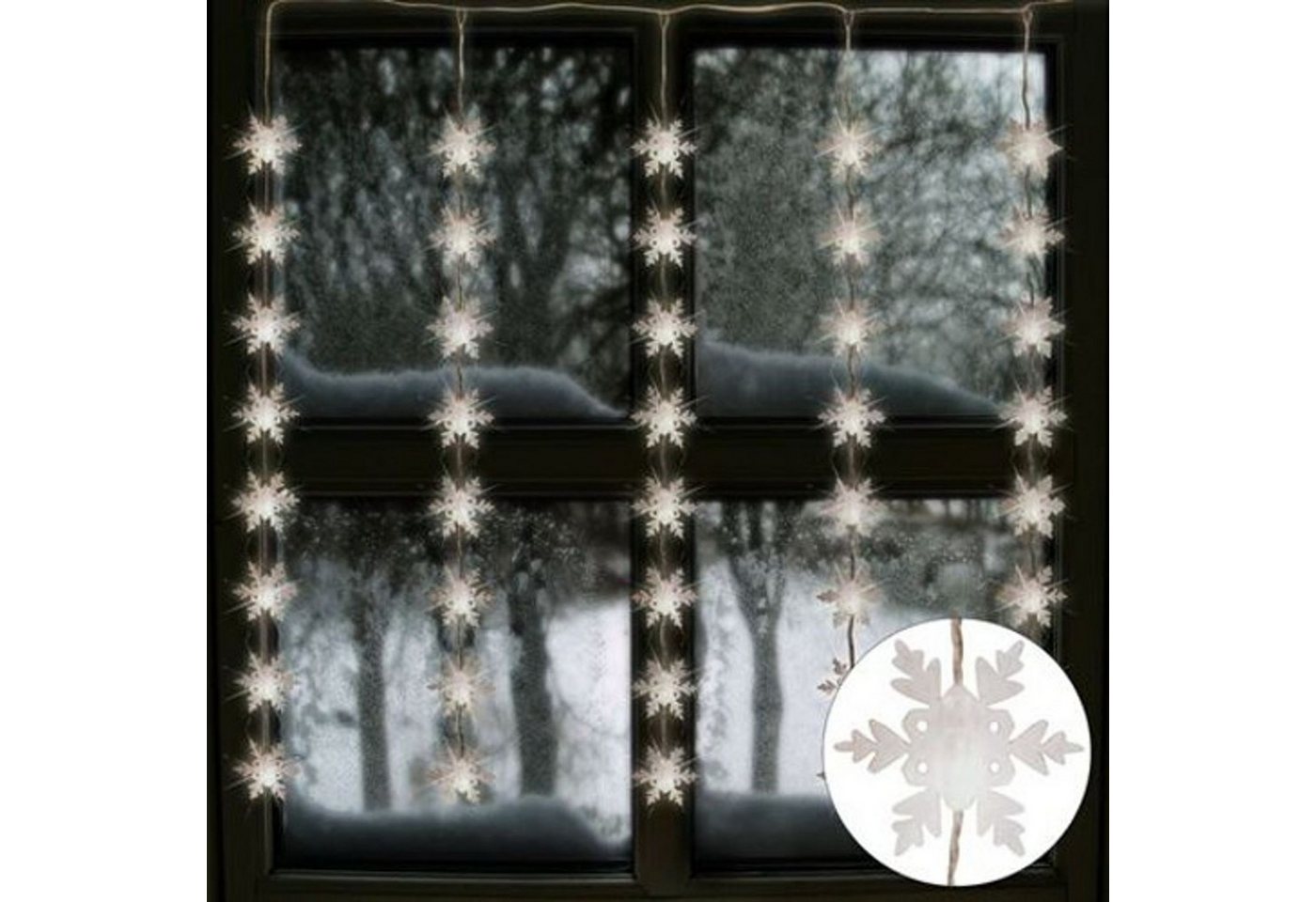 BURI Lichterkette LED Lichtervorhang Schneeflocken 75x85cm Weihnachtesdeko 40 Lichter