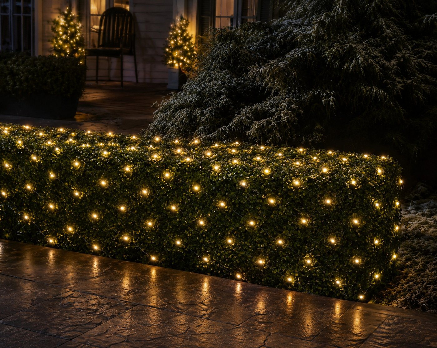 Lumineo LED-Lichterkette Lumineo Netzbeleuchtung 180 LED 2 x 2 m warm weiß, schwarzes Kabel, Indoor/Outdoor, 200 x 200 cm, 8h-Timer, + 5 m Zuleitung