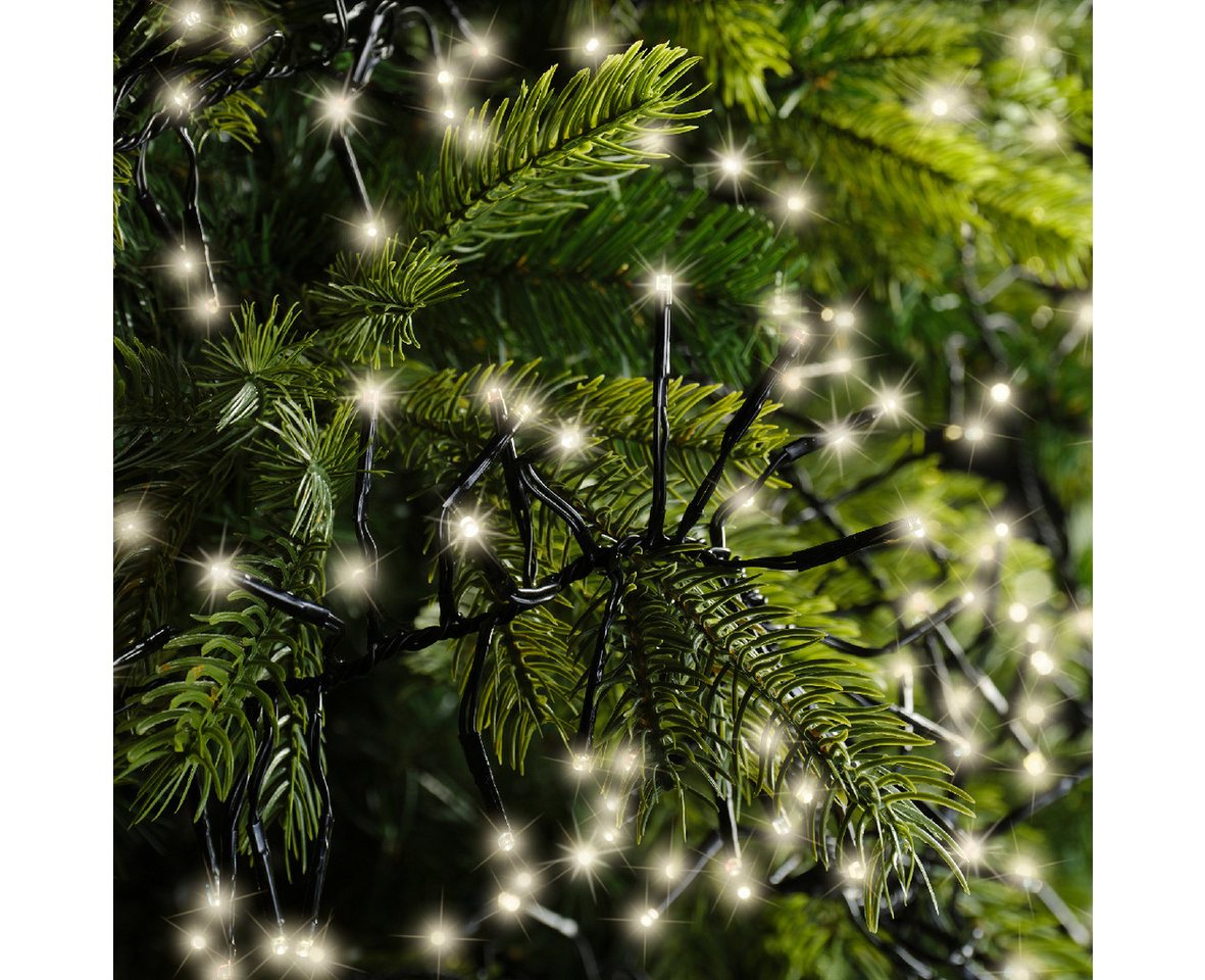 Lumineo LED-Lichterkette Lumineo Lichterkette CLUSTER TWINKLE 2040 LED 19 m warm weiß, schwarz, Indoor/Outdoor, 8 Effekte, 8h-Timer, + 5 Meter Zuleitung